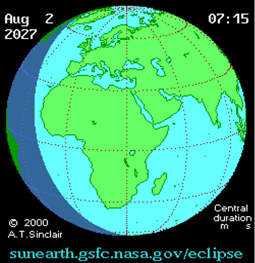 Animated solar eclipse visual for Egypt Solar Eclipse 2027