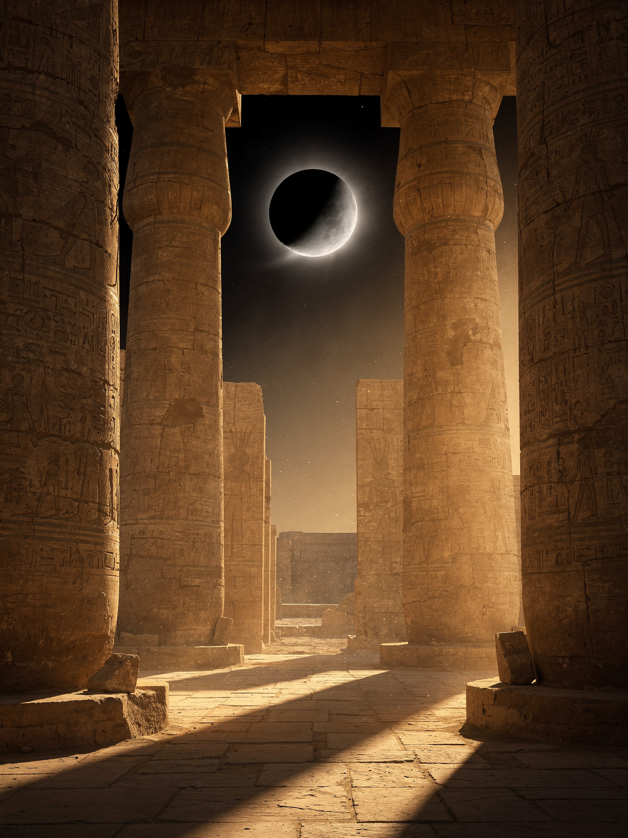 Solar eclipse over Egypt with darkened sky travel inspiration